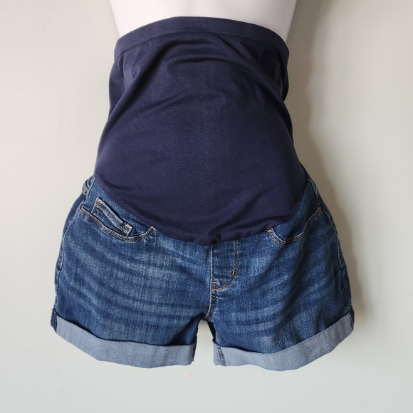 Signature by Levi Strauss Pants - Signature by Levi Strauss Dark Blue High Waist Women's Maternity Denim Shorts